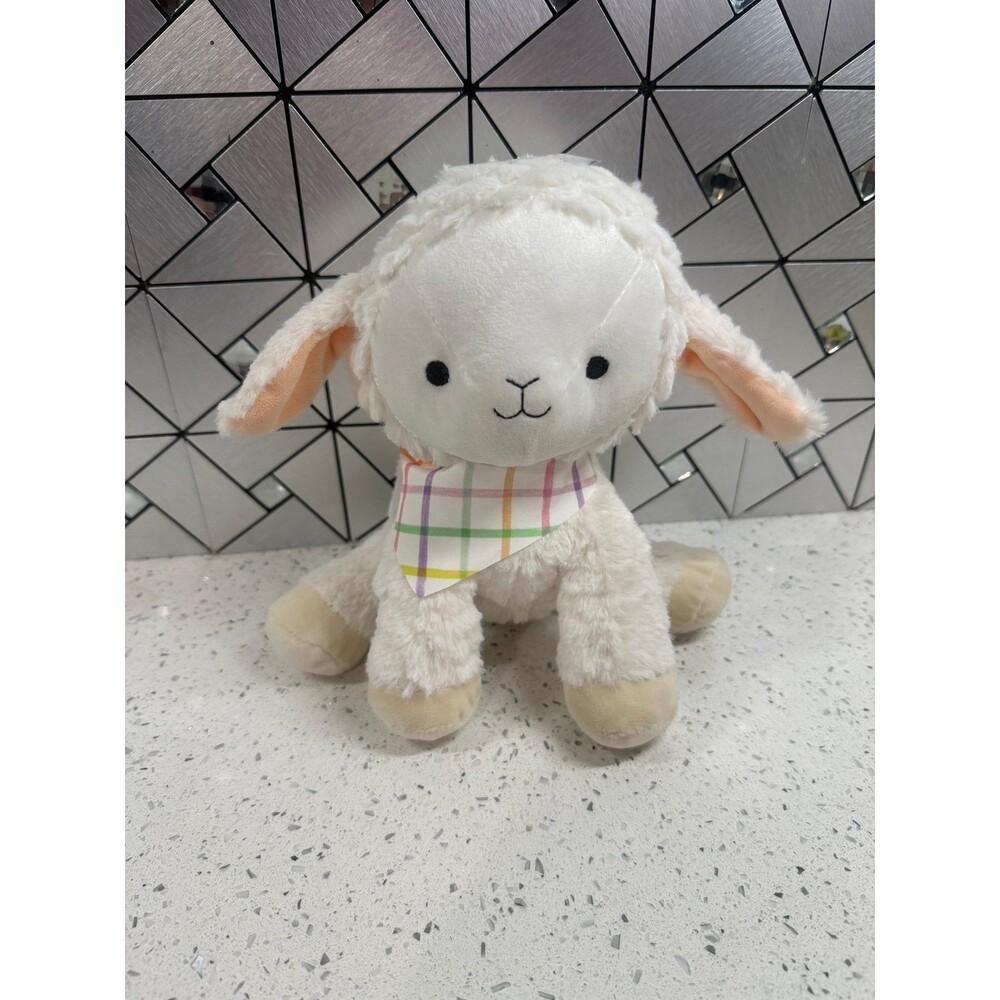 Hallmark Lamb Sheep Plush Stuffed Animal Cream White Rainbow Gingham Plaid 9”
